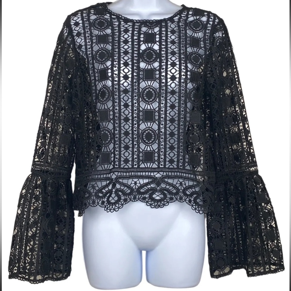 Black Lace Bell Sleeve Top, XS​